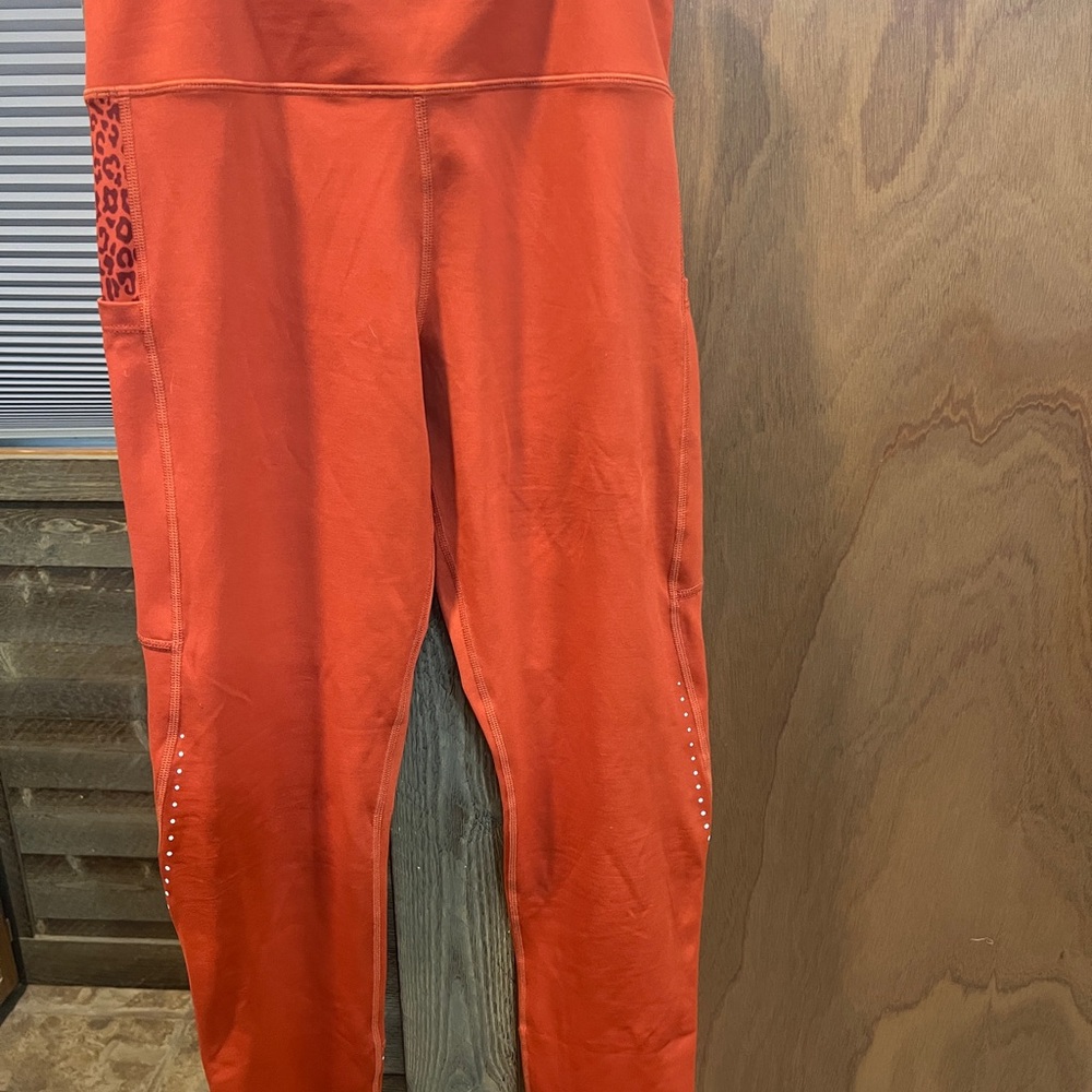 Orange juniors Leggings with Leopard Print Accent